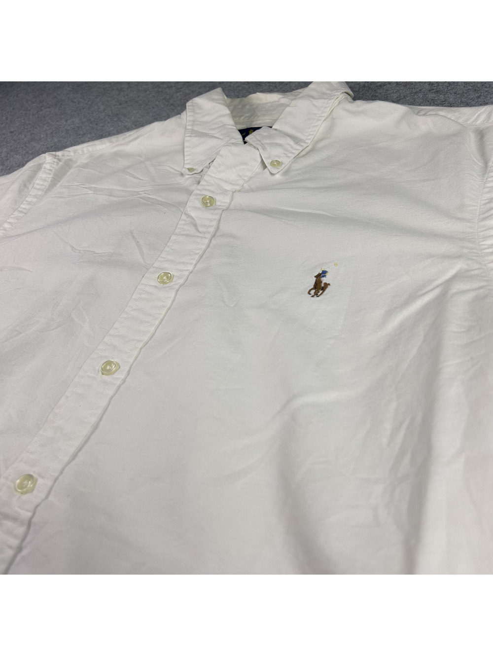 Ralph Lauren Button Up Shirt Mens L White Short Sleeve Slim Fit Cotton Preppy